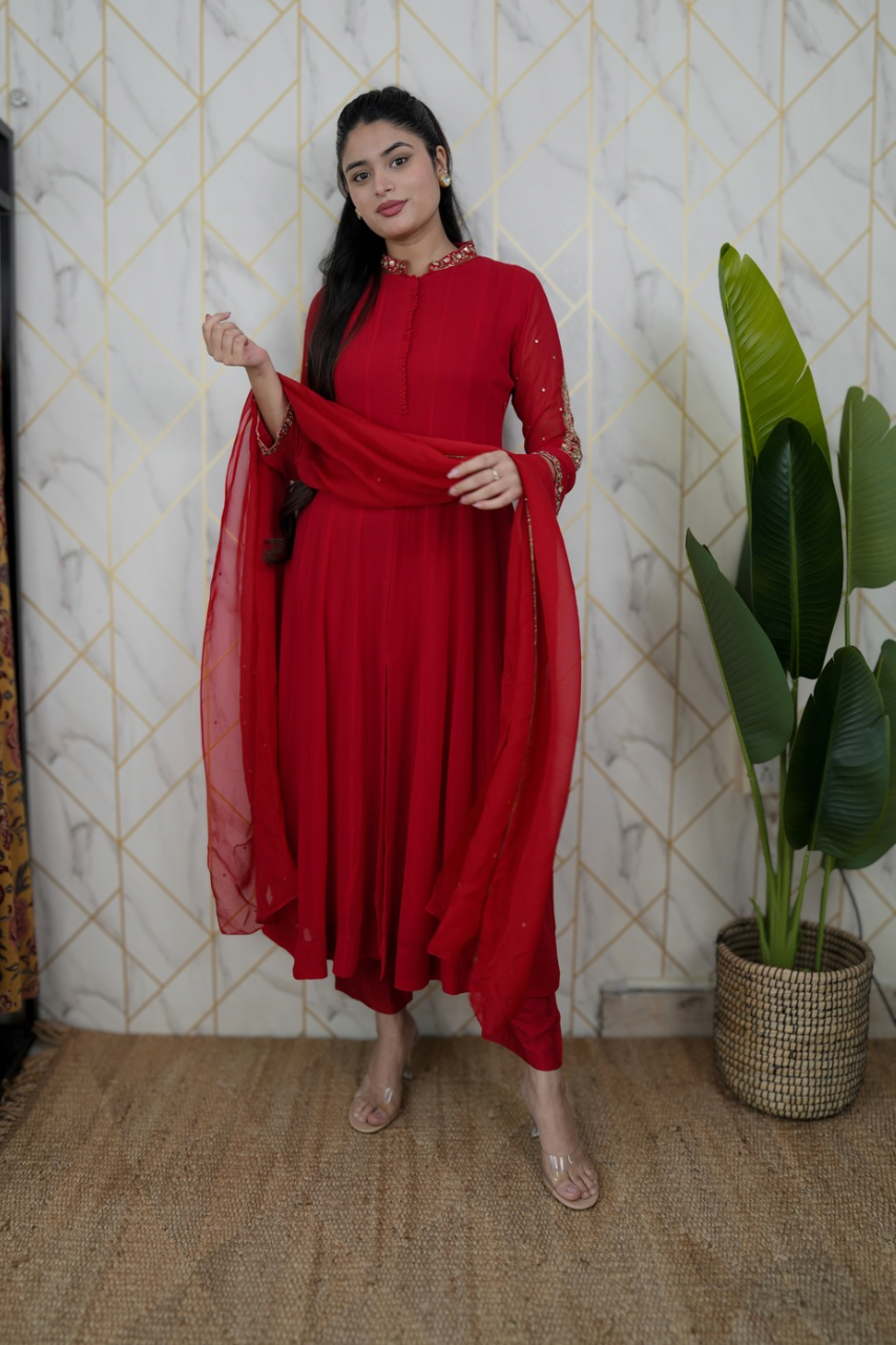 Sahaj Georgette HandEmbroidered Anarkali Set - The Jaipur Studio