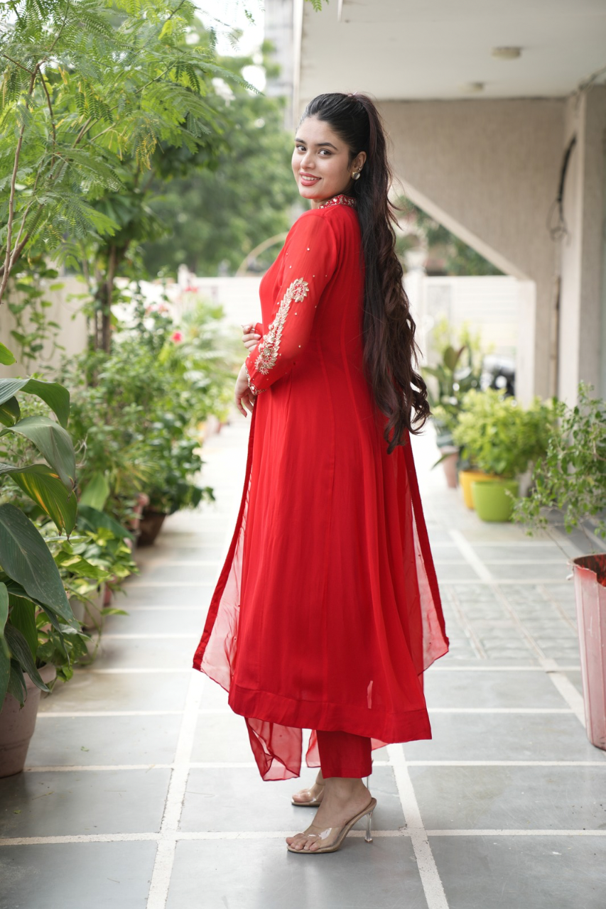 Sahaj Georgette HandEmbroidered Anarkali Set - The Jaipur Studio