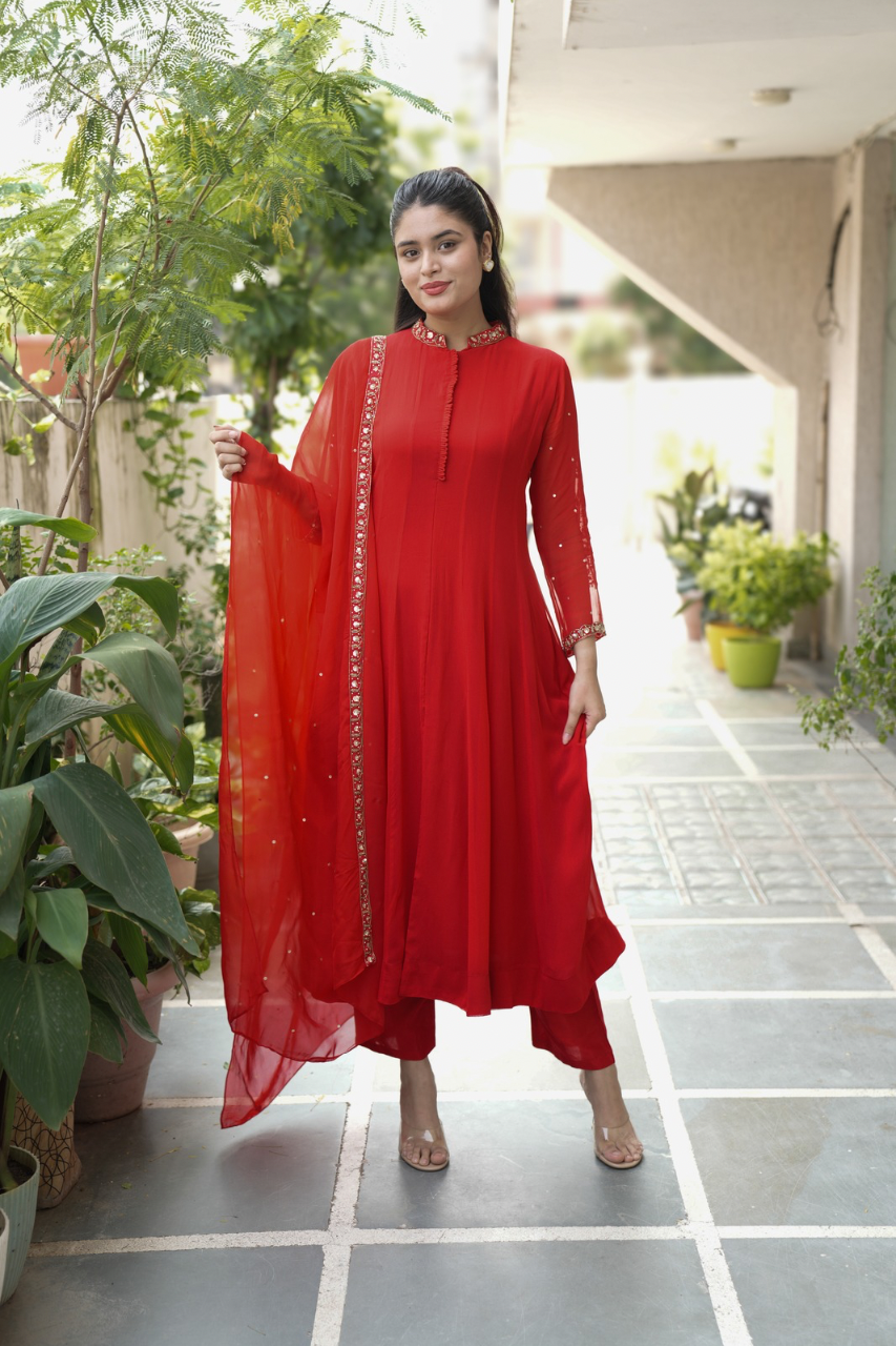 Sahaj Georgette HandEmbroidered Anarkali Set - The Jaipur Studio