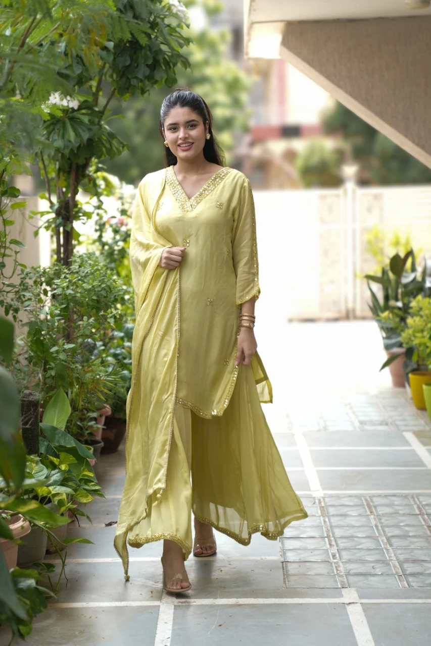 Sona Premium crape HandDetailed Sharara Set - The Jaipur Studio