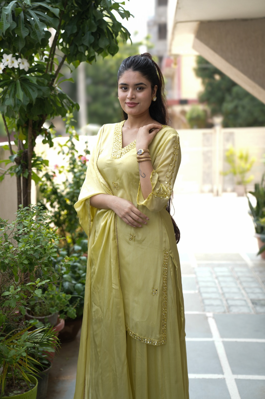 Sona Premium crape HandDetailed Sharara Set - The Jaipur Studio