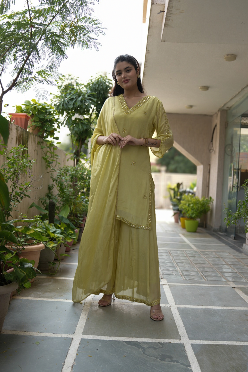 Sona Premium crape HandDetailed Sharara Set - The Jaipur Studio