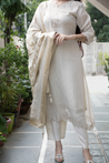 Noor Asymmetric Shimmer Tissue  HandEmbroidered Pant Set - The Jaipur Studio