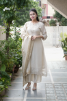 Noor Asymmetric Shimmer Tissue  HandEmbroidered Pant Set - The Jaipur Studio