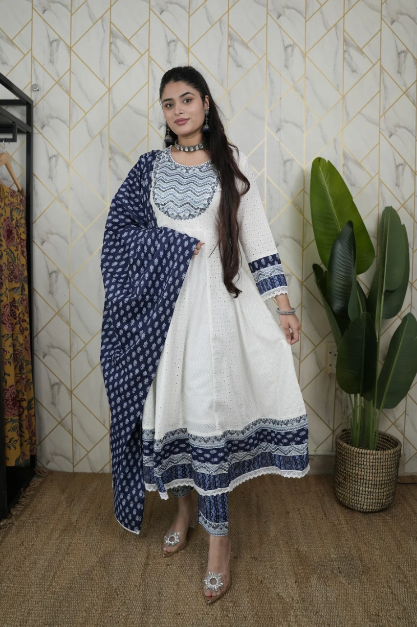 Maya Cotton Sciffili Embroidered Anarkali Set - The Jaipur Studio