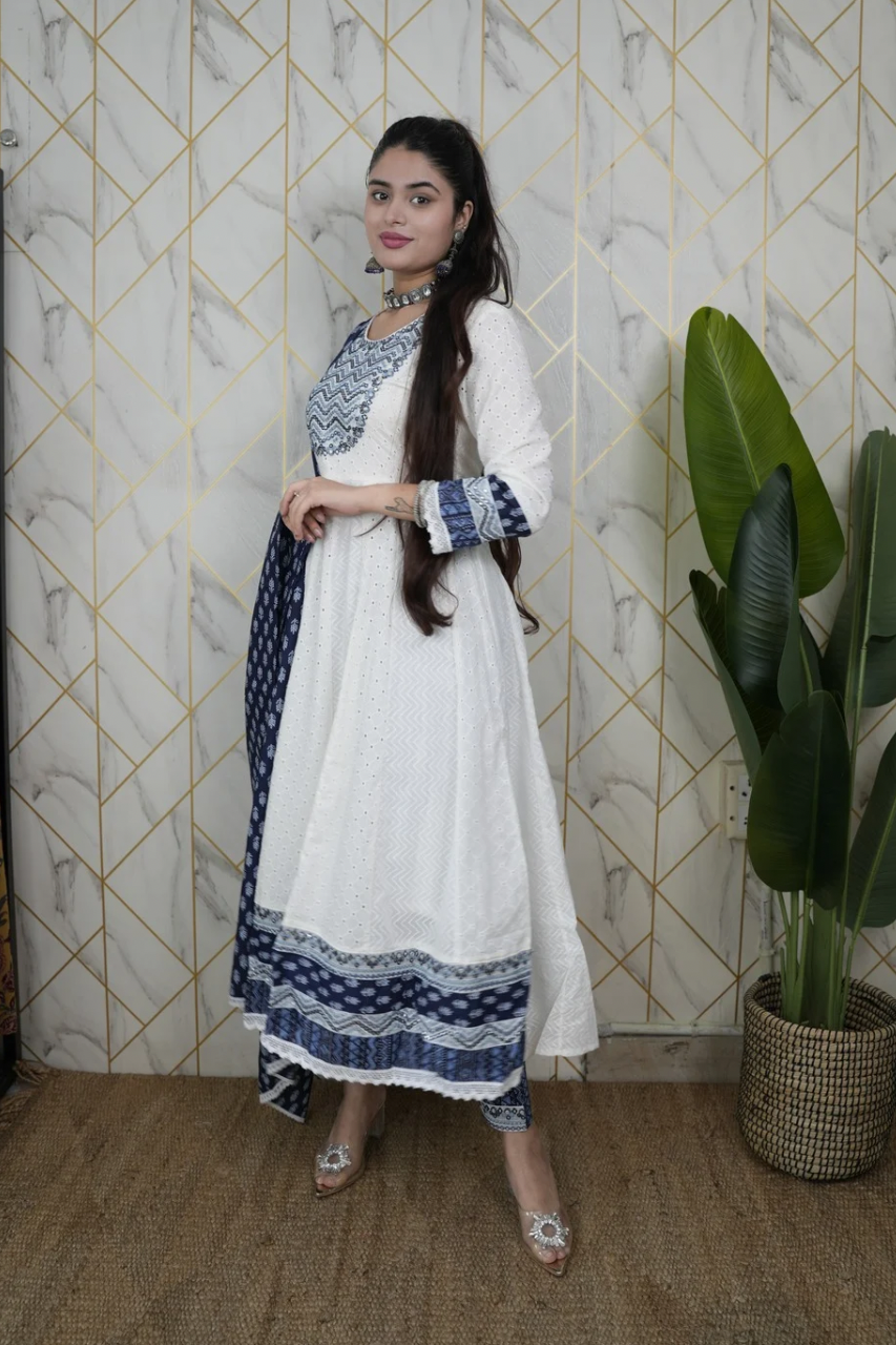 Maya Cotton Sciffili Embroidered Anarkali Set - The Jaipur Studio