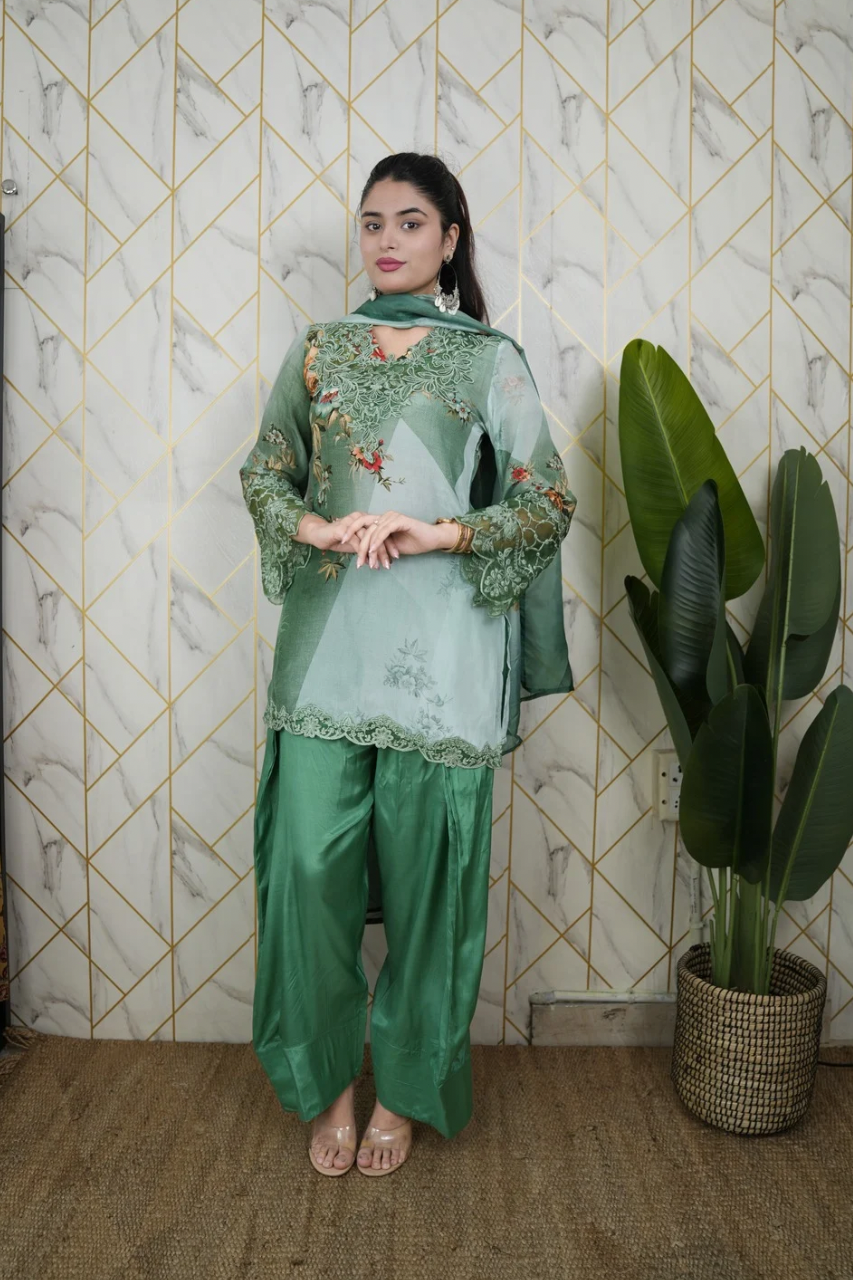 Sara Green Premium Crepe Detailed Farshi Salwar Set - The Jaipur Studio