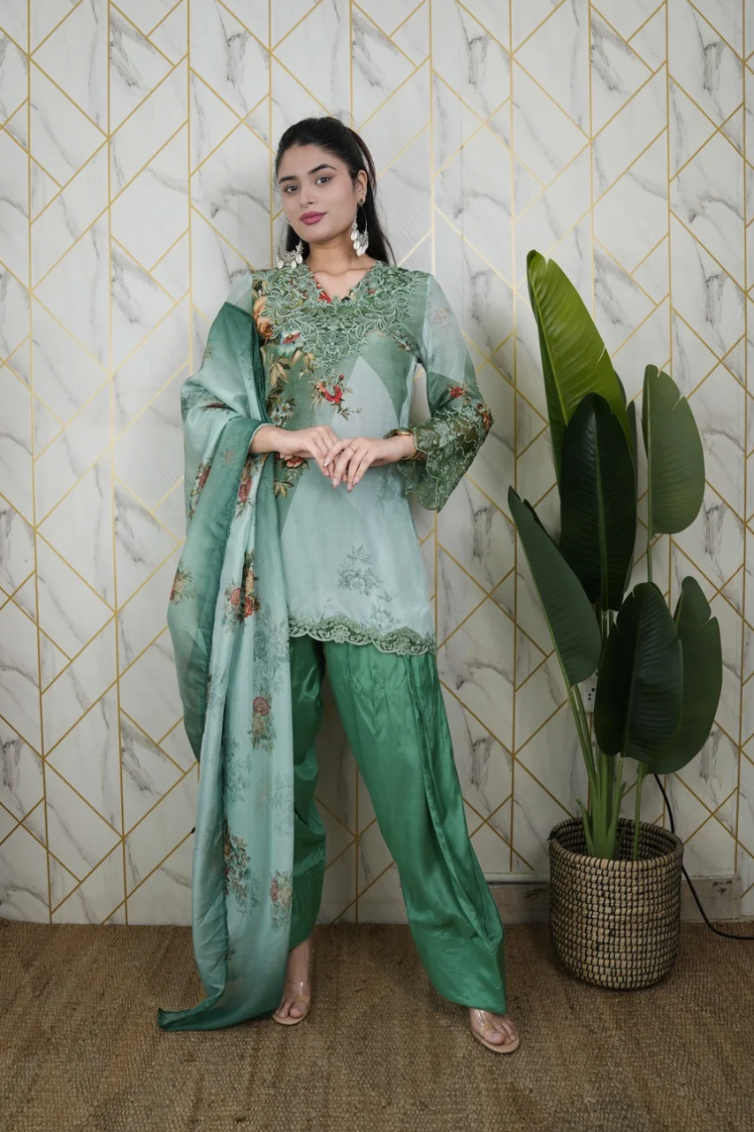 Sara Green Premium Crepe Detailed Farshi Salwar Set - The Jaipur Studio