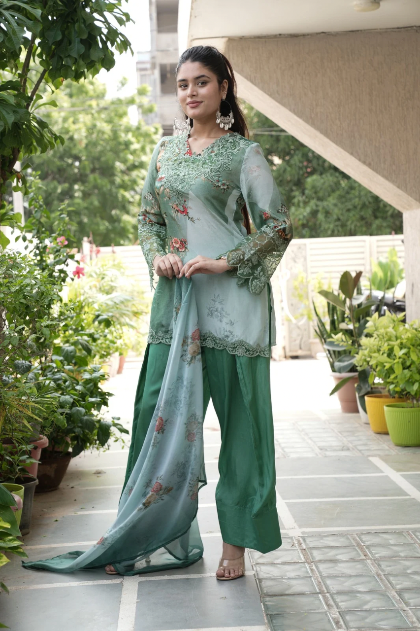 Sara Green Premium Crepe Detailed Farshi Salwar Set - The Jaipur Studio