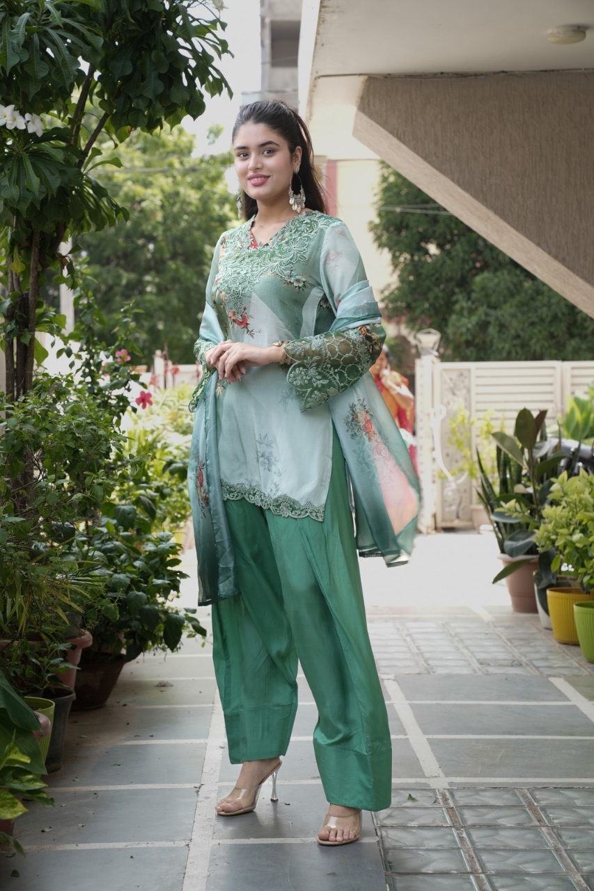 Sara Green Premium Crepe Detailed Farshi Salwar Set - The Jaipur Studio