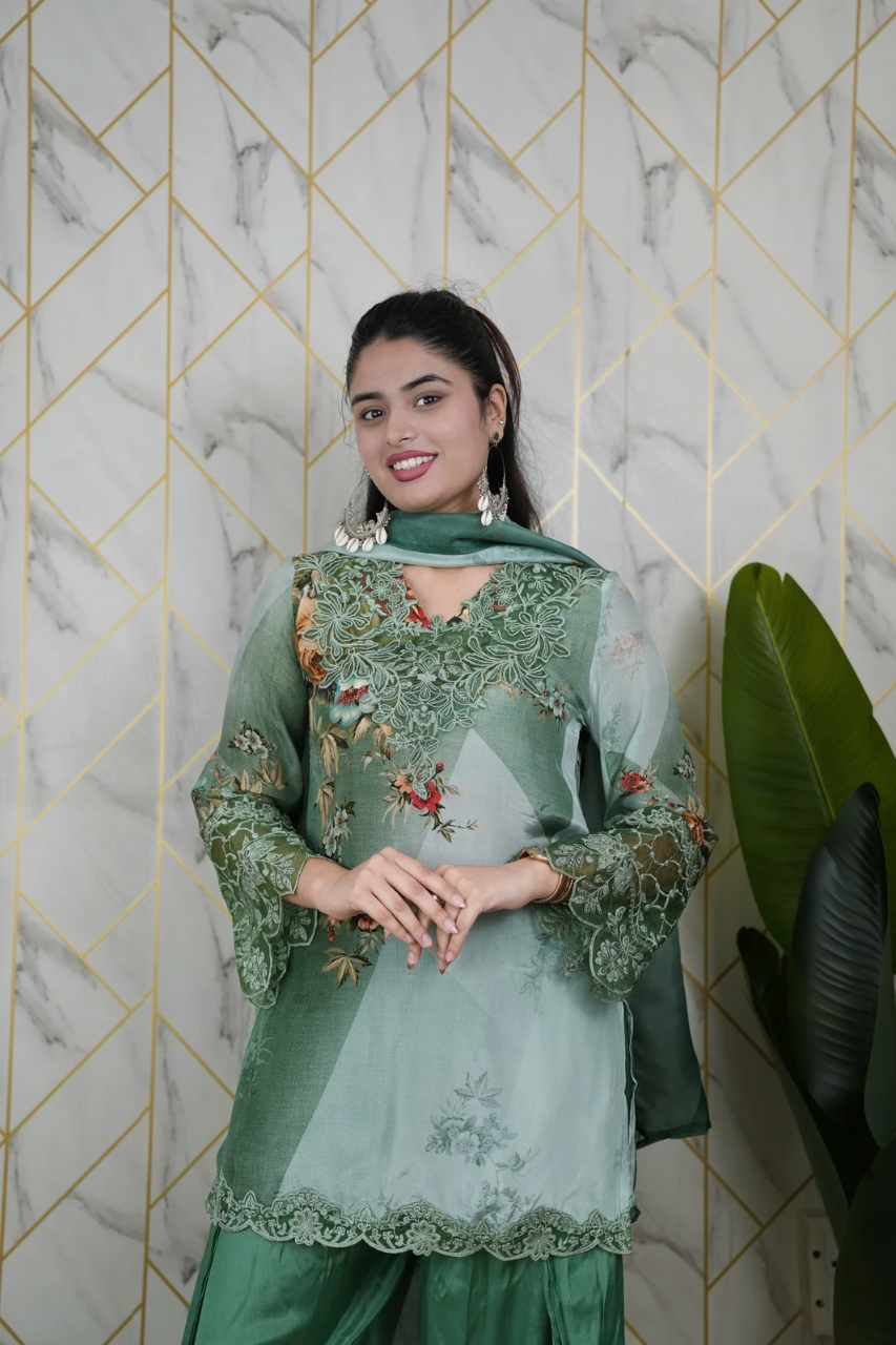Sara Green Premium Crepe Detailed Farshi Salwar Set - The Jaipur Studio