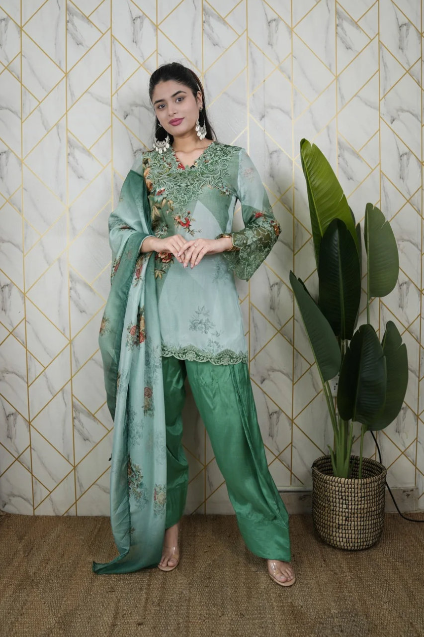 Sara Green Premium Crepe Detailed Farshi Salwar Set - The Jaipur Studio