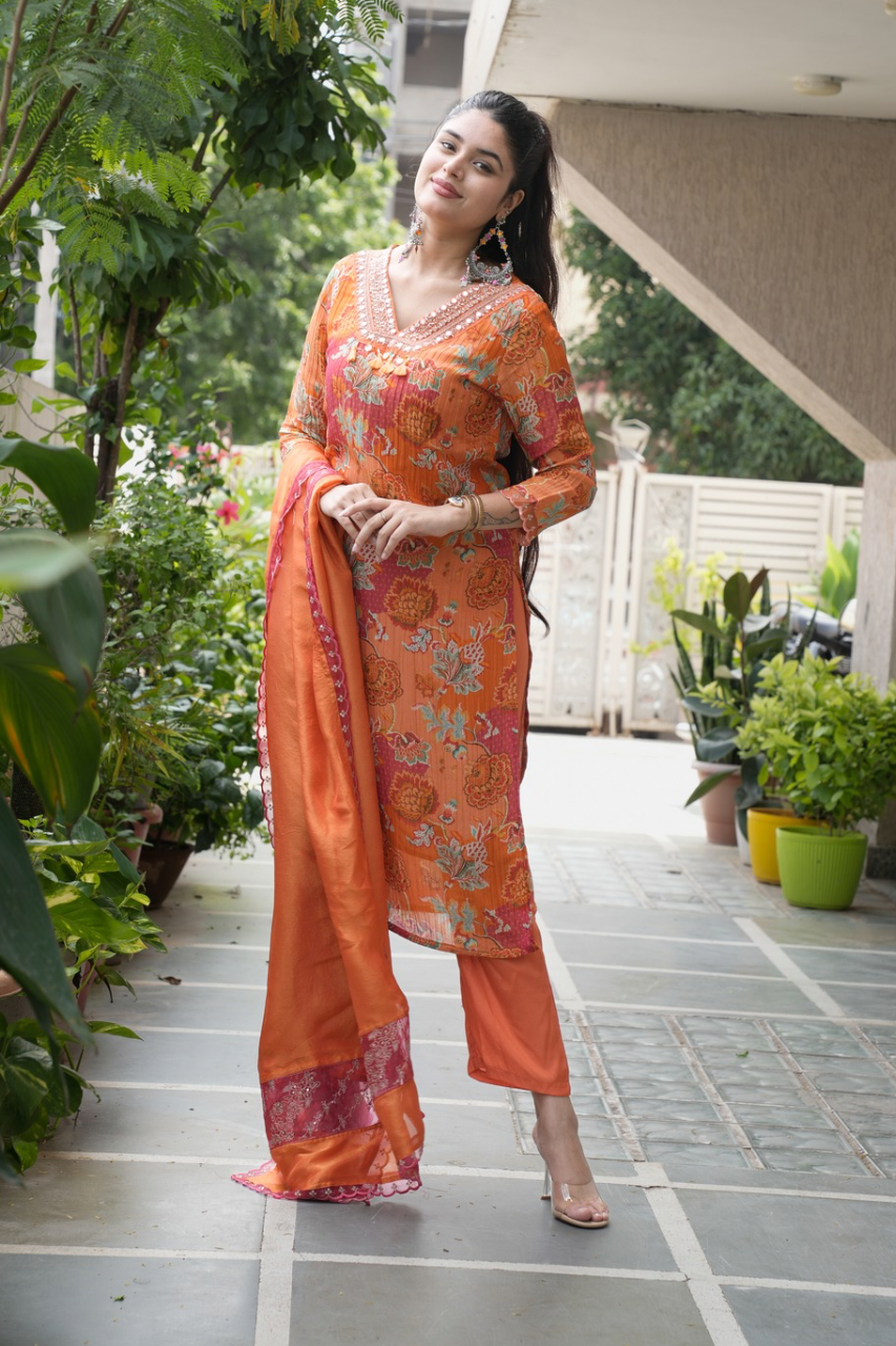 Leena Shimmer Tissue Floral Pant Set - The Jaipur Studio