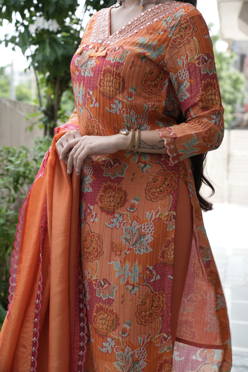 Leena Shimmer Tissue Floral Pant Set - The Jaipur Studio