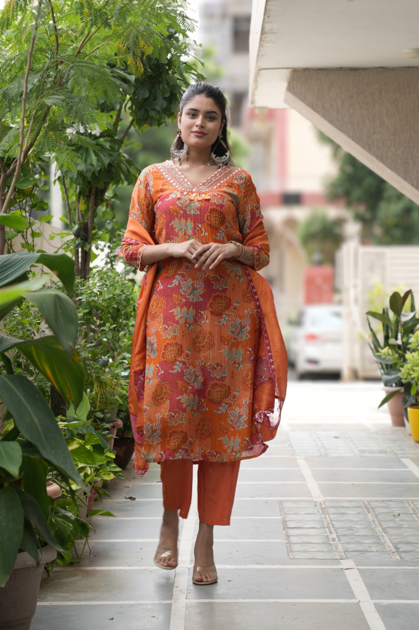 Leena Shimmer Tissue Floral Pant Set - The Jaipur Studio