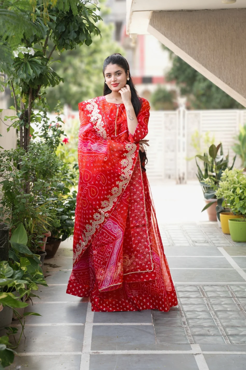 Nitya Kota Doria Bandhani Detailed Skirt Set - The Jaipur Studio