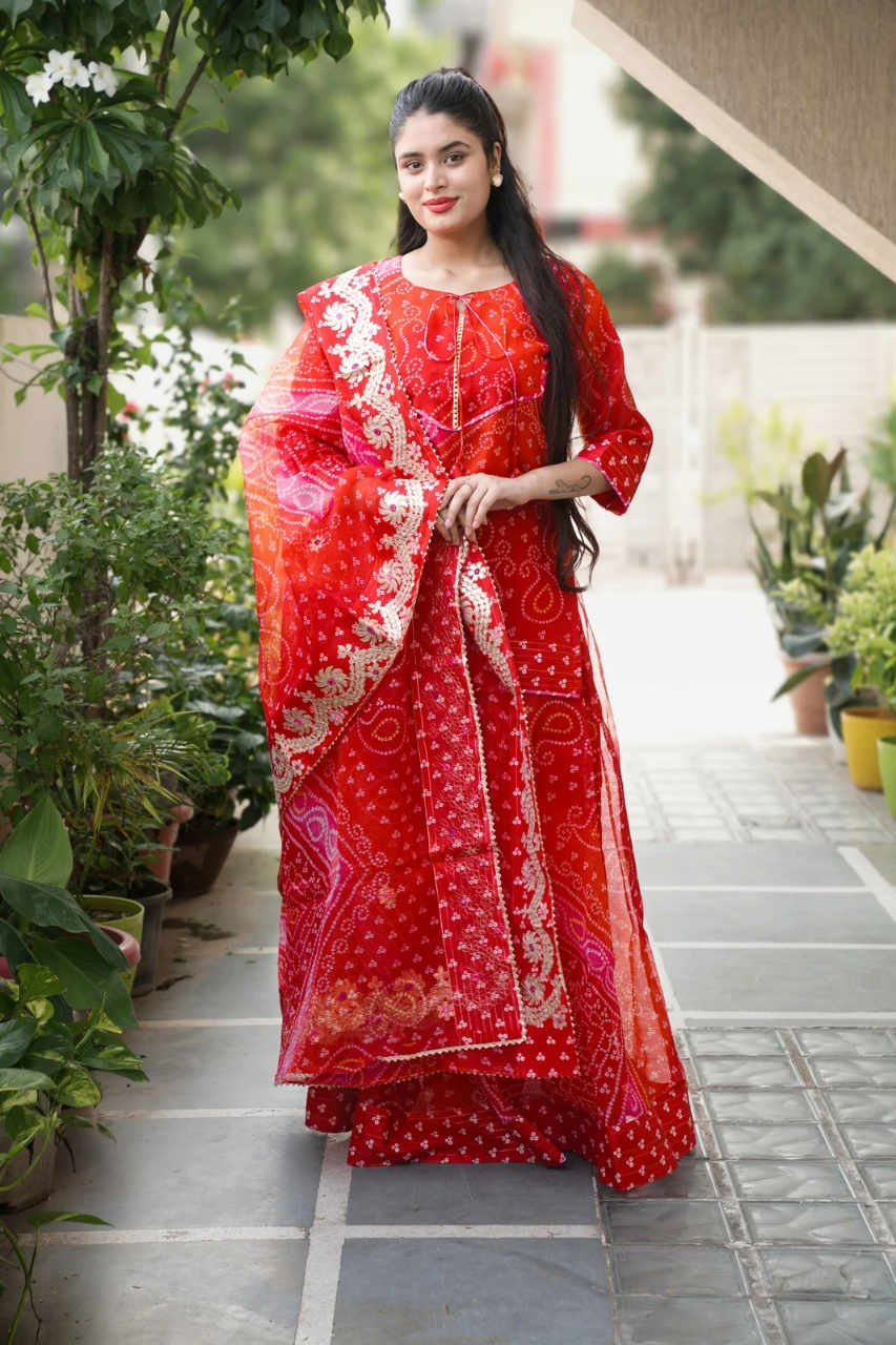 Nitya Kota Doria Bandhani Detailed Skirt Set - The Jaipur Studio