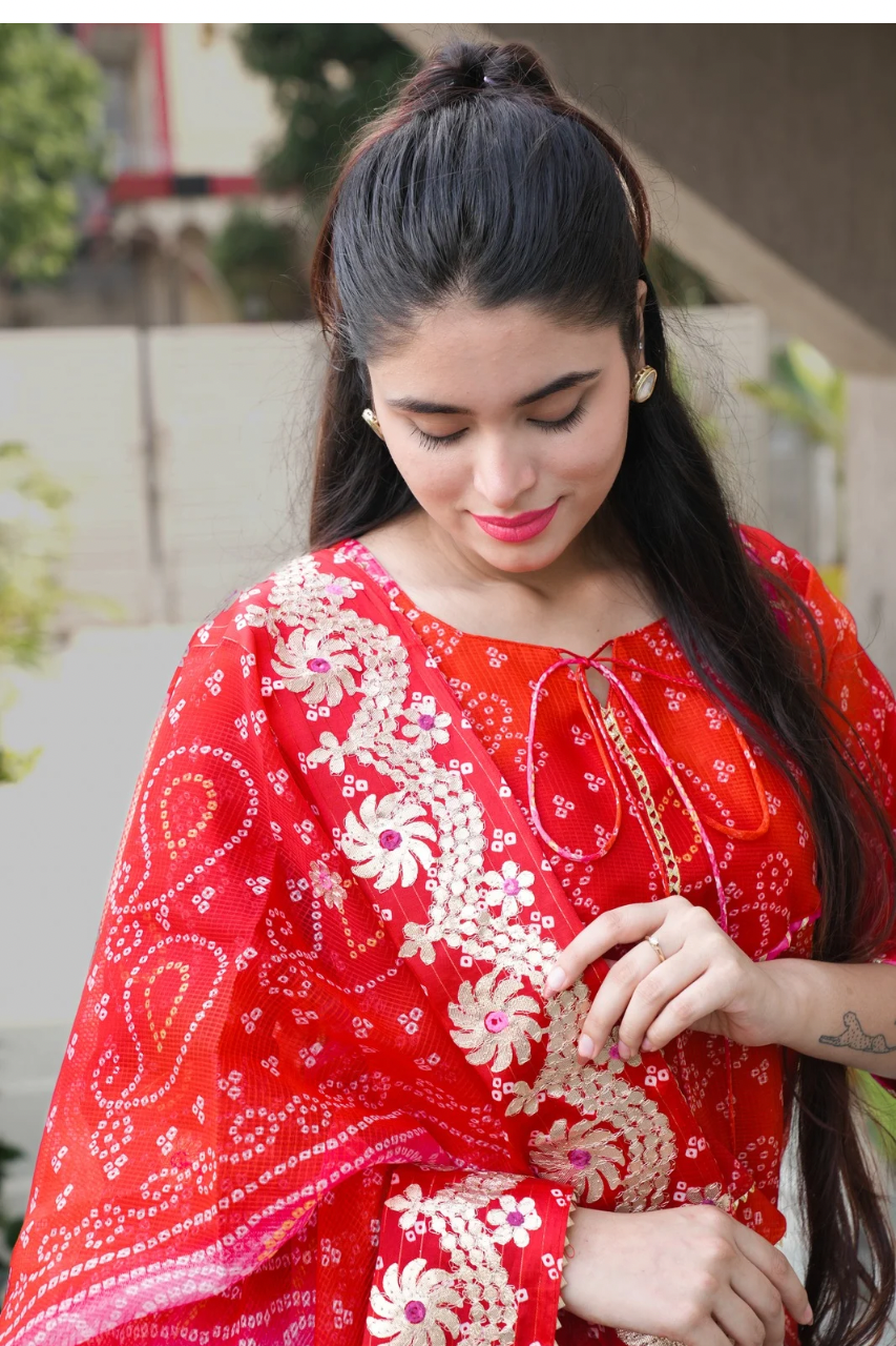 Nitya Kota Doria Bandhani Detailed Skirt Set - The Jaipur Studio
