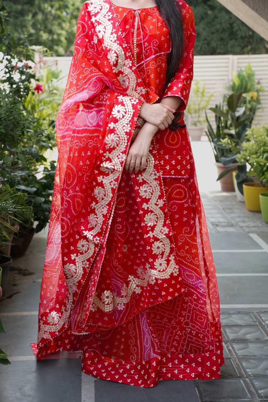 Nitya Kota Doria Bandhani Detailed Skirt Set - The Jaipur Studio