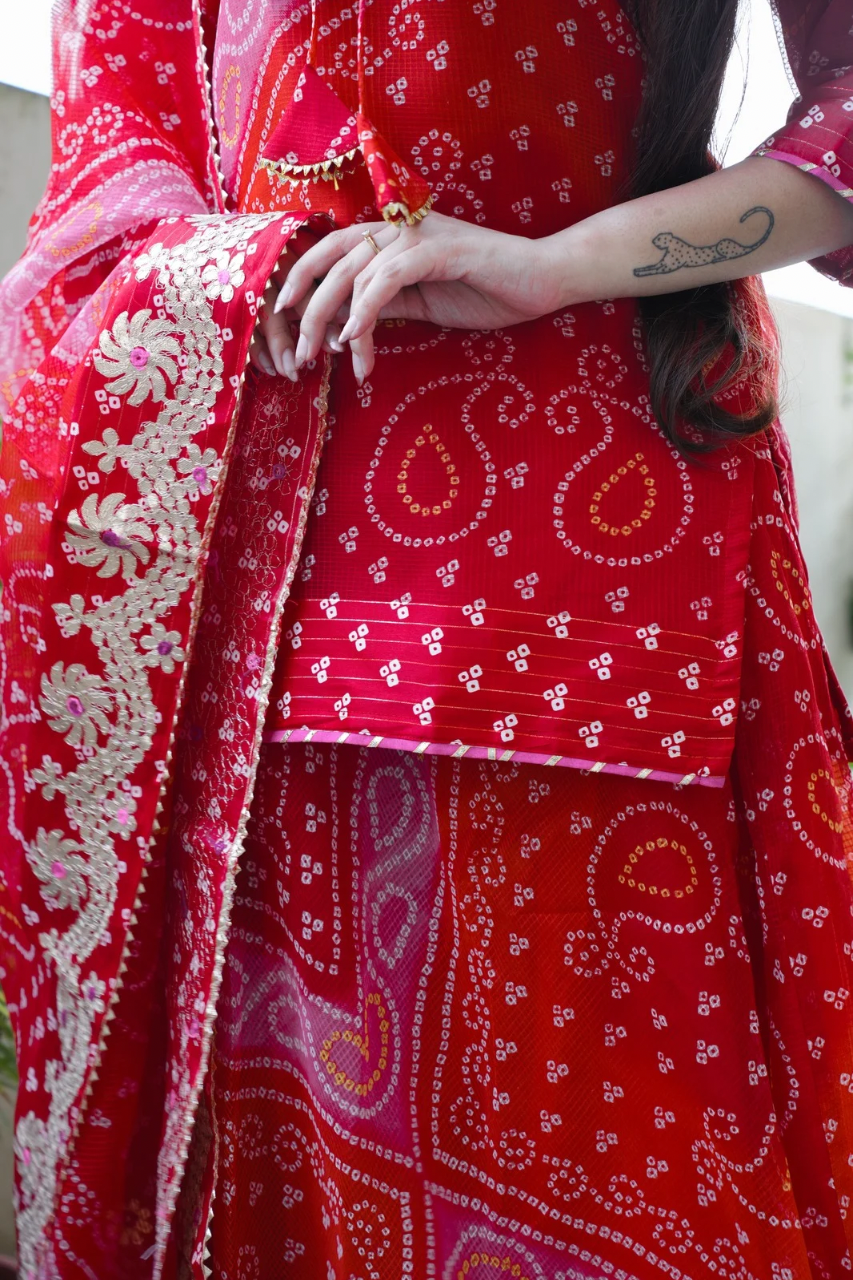 Nitya Kota Doria Bandhani Detailed Skirt Set - The Jaipur Studio
