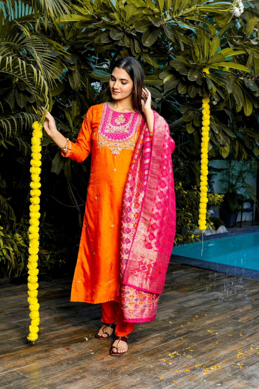 Laya Silk Festive HandEmbroidered Pant Set