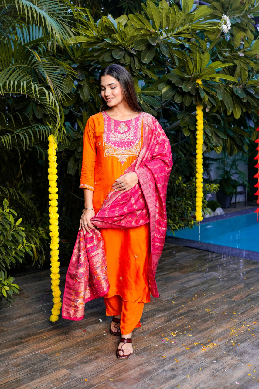 Laya Silk Festive HandEmbroidered Pant Set