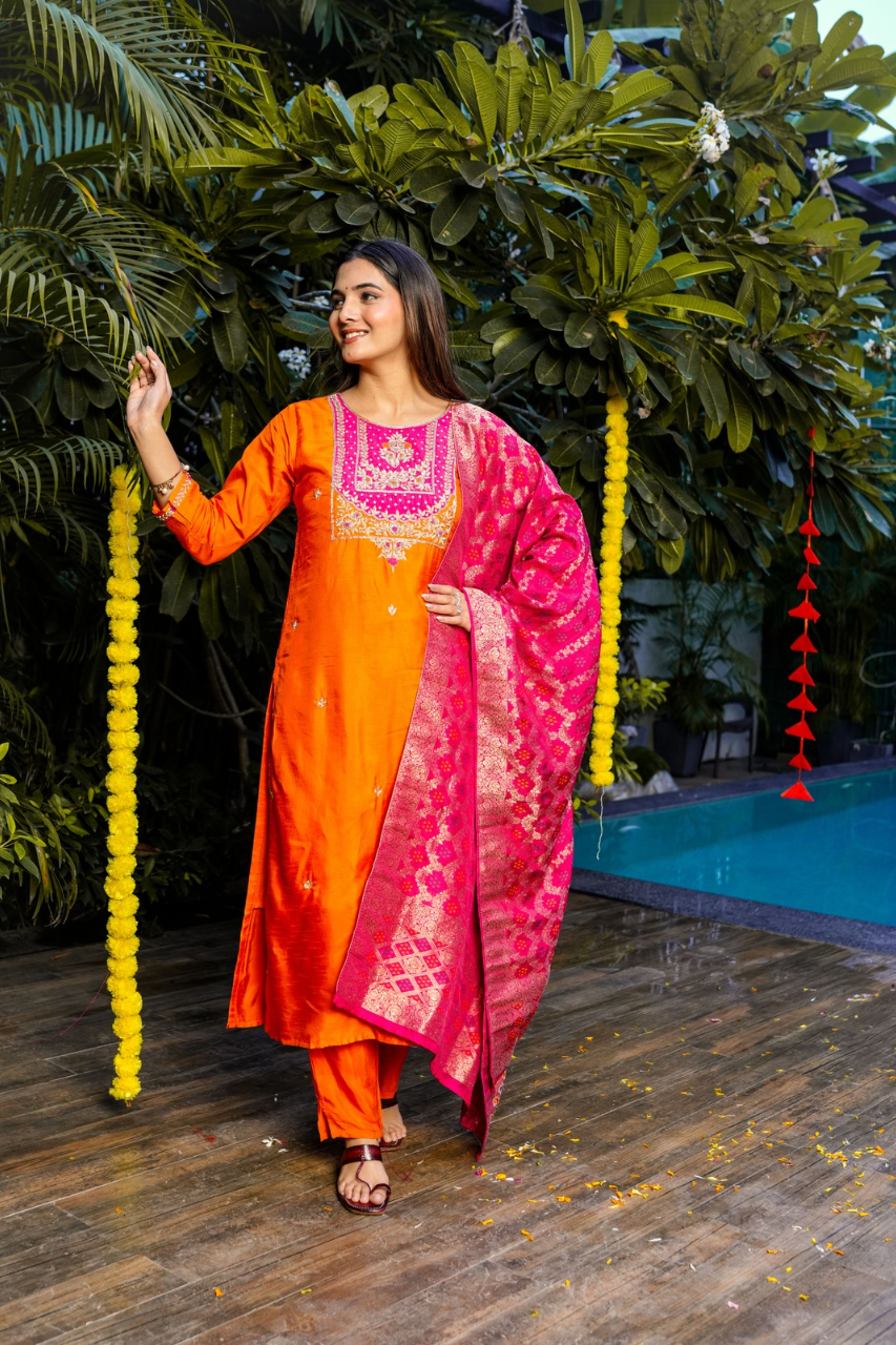 Laya Silk Festive HandEmbroidered Pant Set