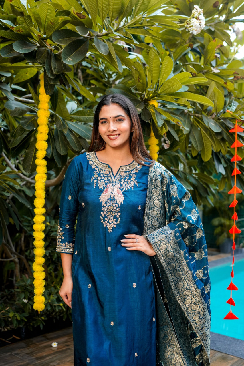 Aviva Silk Festive HandEmbroidered Pant Set