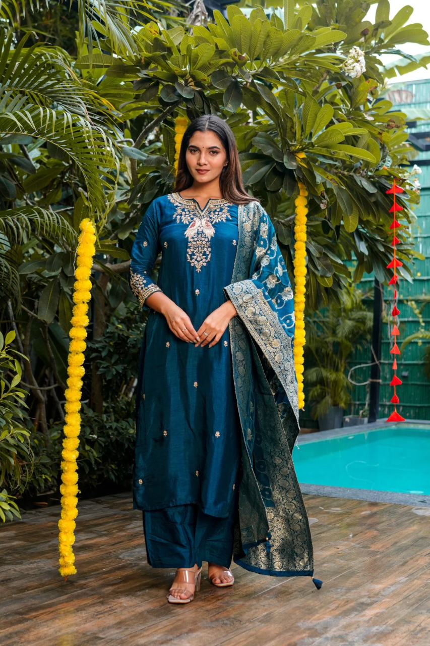 Aviva Silk Festive HandEmbroidered Pant Set