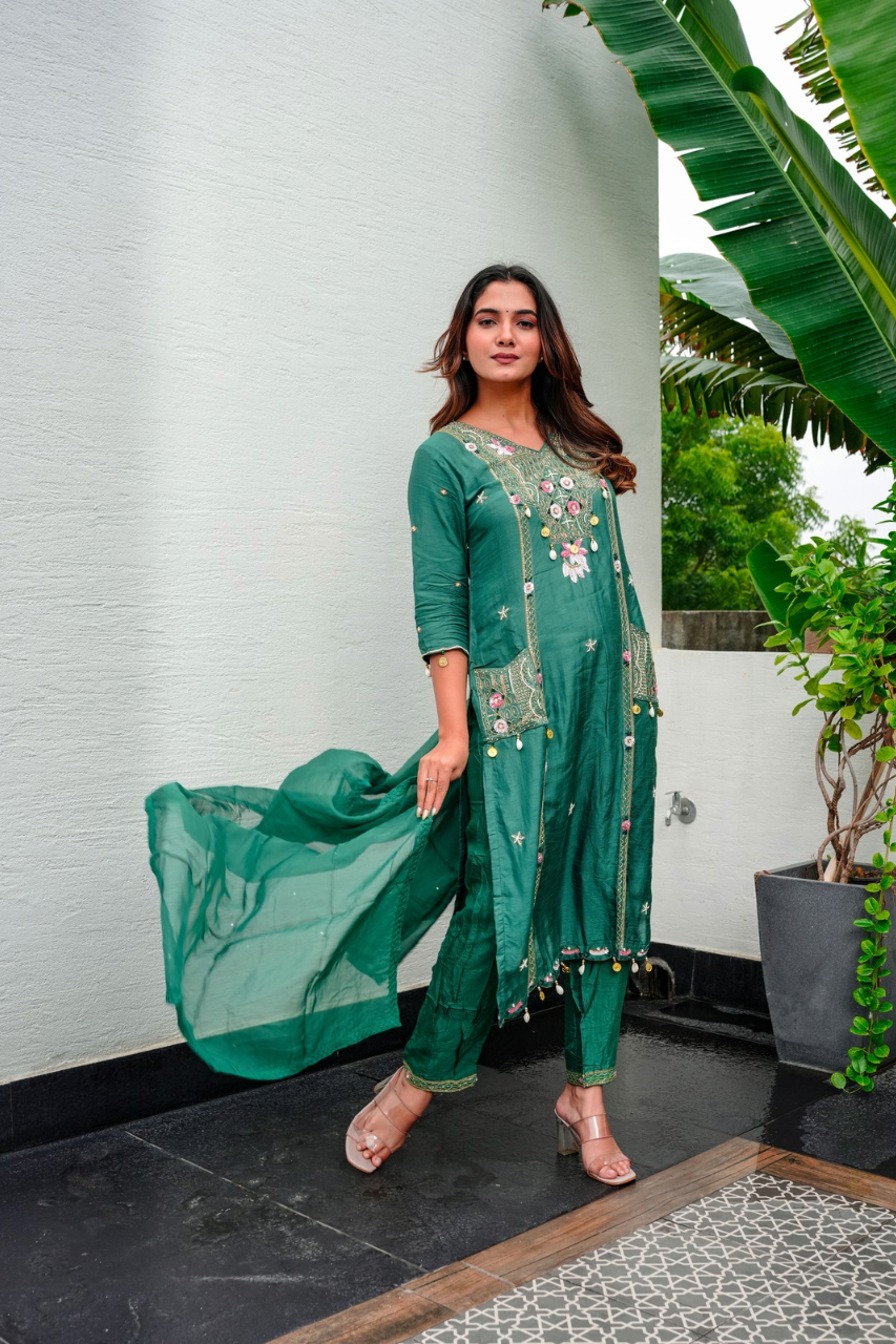 Faiza Silk Festive HandEmbroidered Pant Set