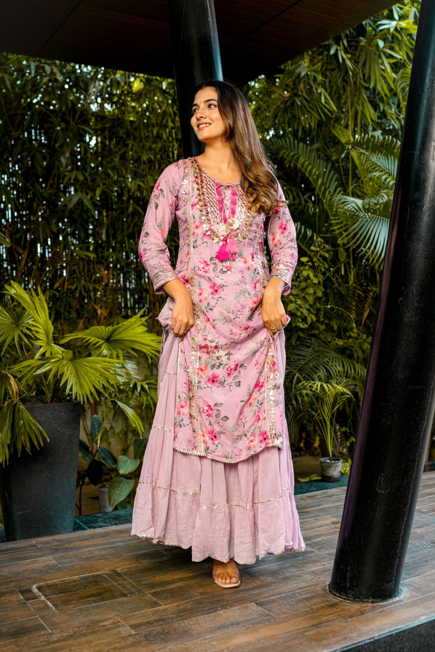 Fiza Floral Indian One Piece Dupatta Set - The Jaipur Studio