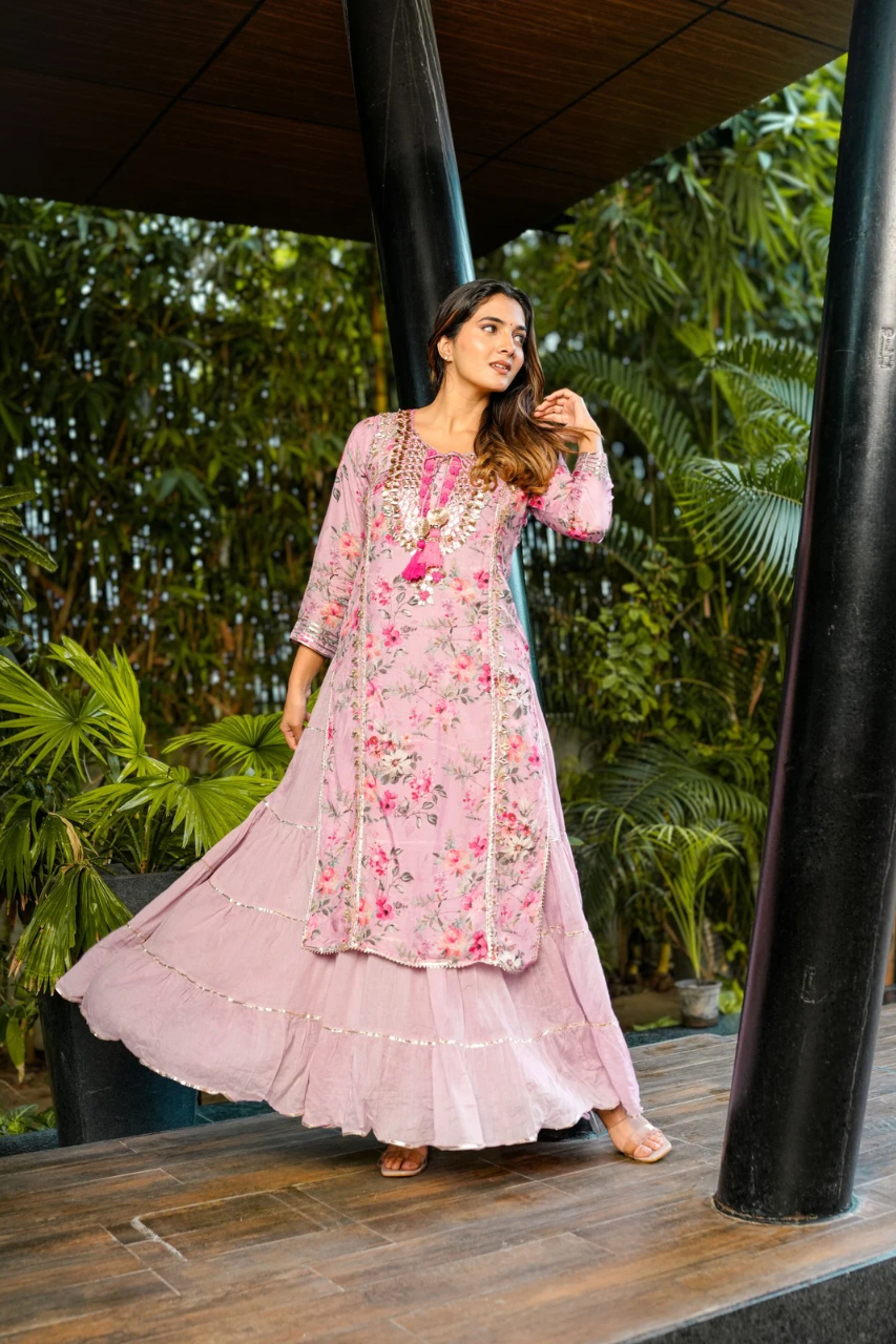 Fiza Floral Indian One Piece Dupatta Set - The Jaipur Studio