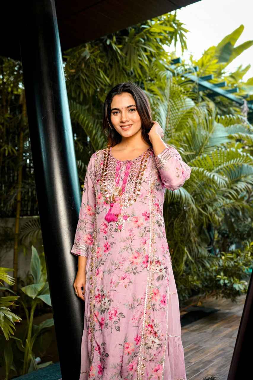 Fiza Floral Indian One Piece Dupatta Set - The Jaipur Studio