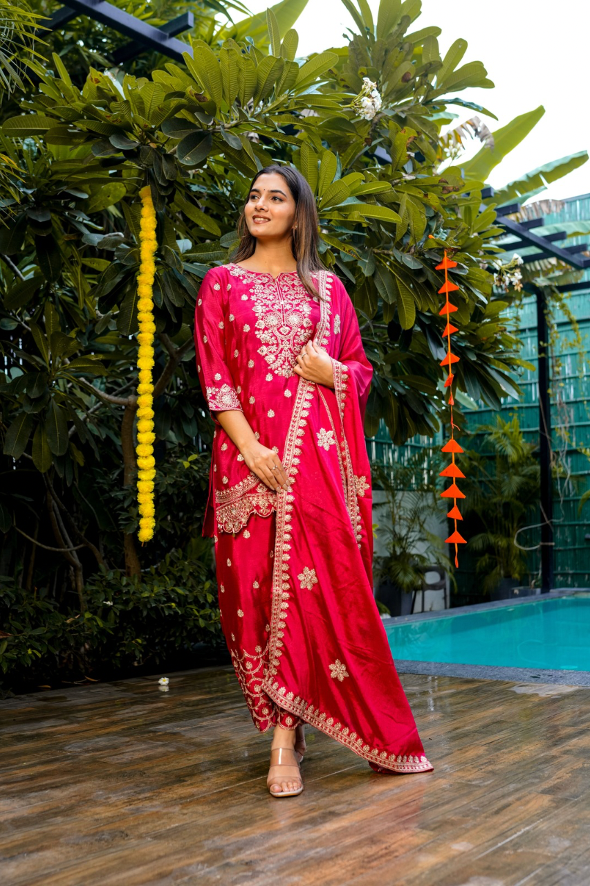Roobi Chinnon Embroidered Plazo Set - The Jaipur Studio