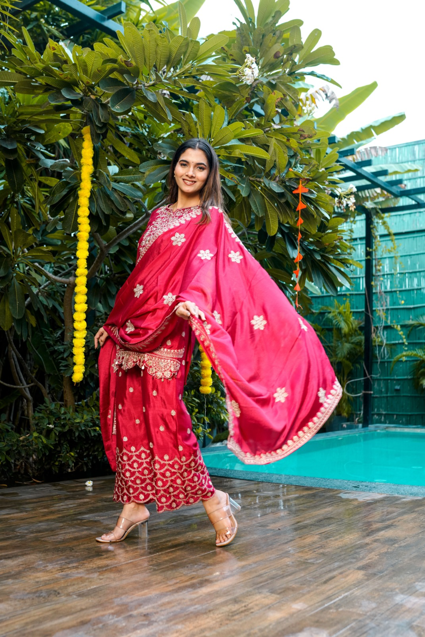 Roobi Chinnon Embroidered Plazo Set - The Jaipur Studio