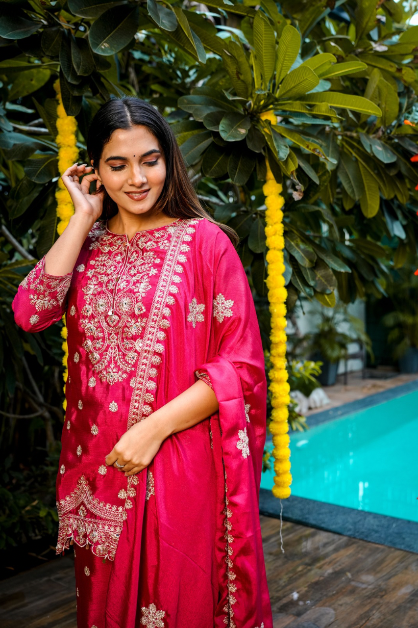 Roobi Chinnon Embroidered Plazo Set - The Jaipur Studio