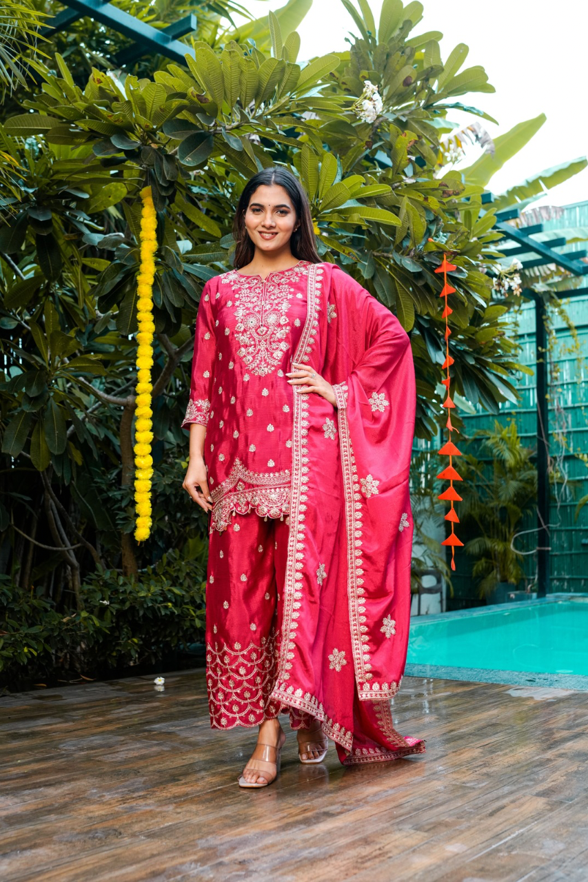 Roobi Chinnon Embroidered Plazo Set - The Jaipur Studio