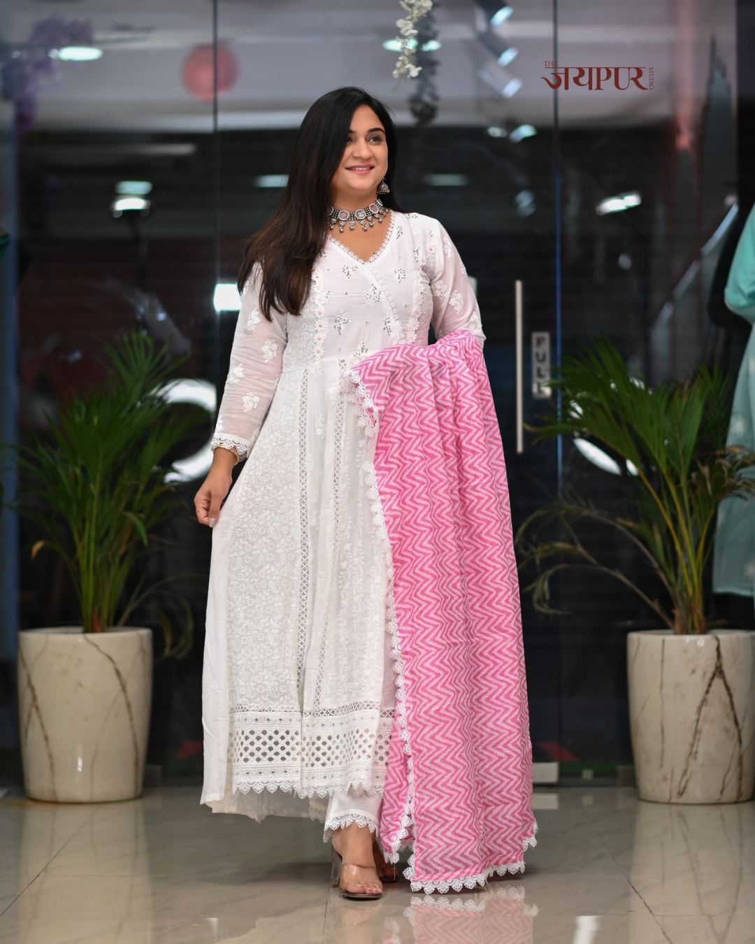 Amaisha  Cotton chikankari Anarkali Set