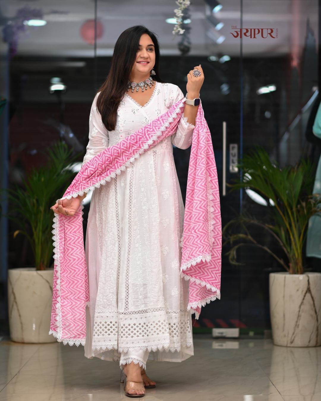 Amaisha  Cotton chikankari Anarkali Set