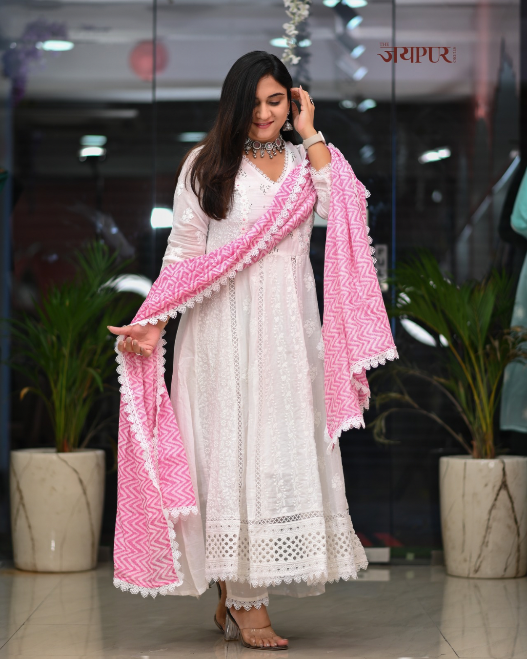 Amaisha  Cotton chikankari Anarkali Set