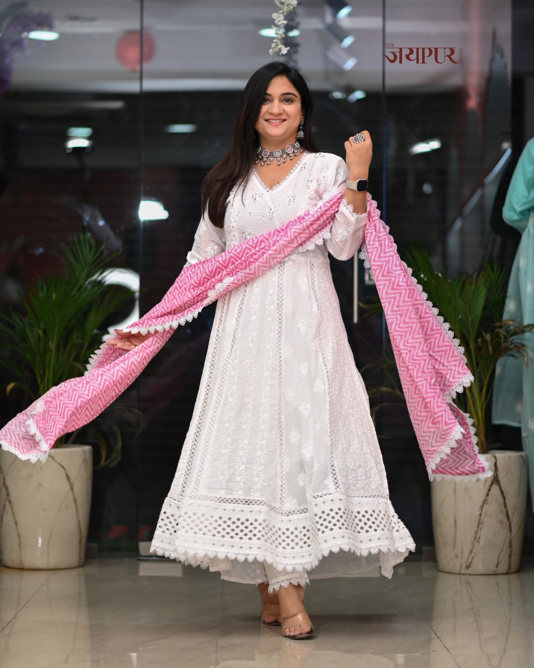 Amaisha  Cotton chikankari Anarkali Set