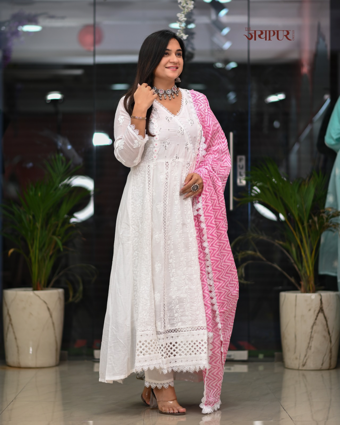 Amaisha  Cotton chikankari Anarkali Set