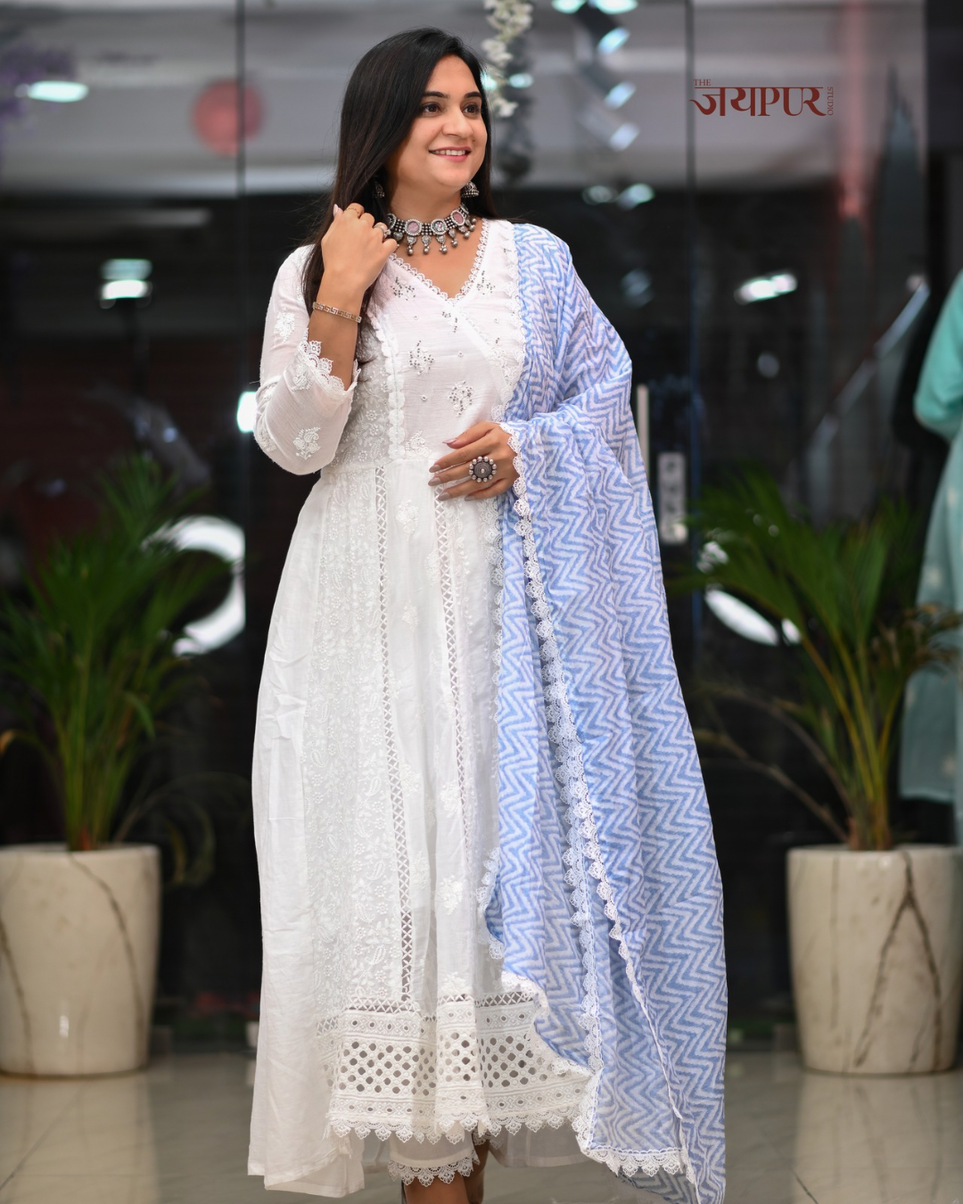 Amaisha  Cotton chikankari Anarkali Set