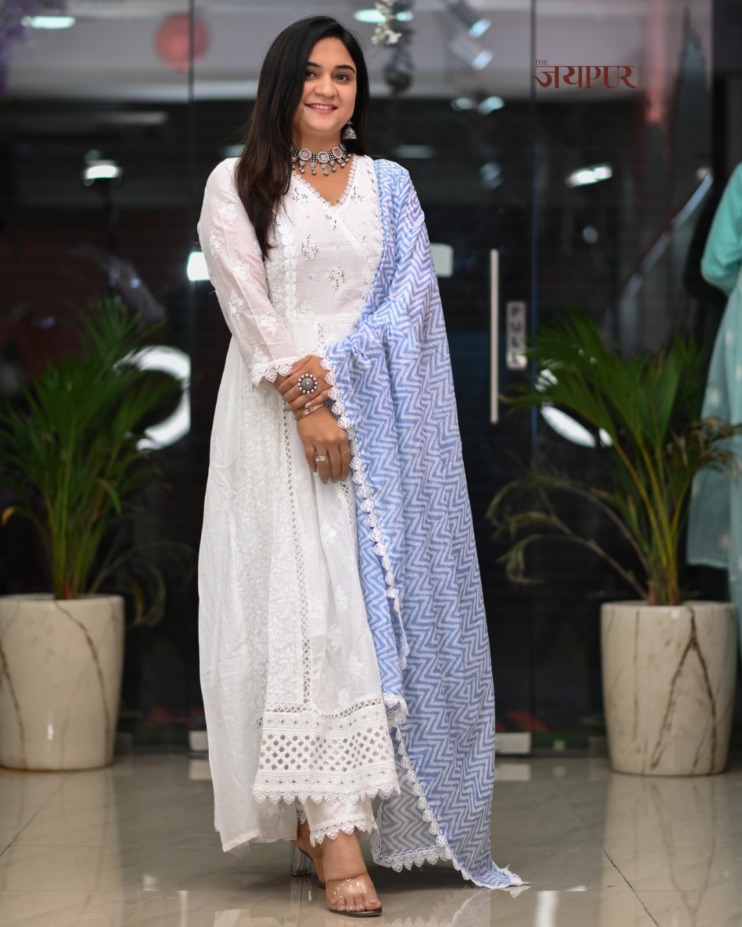 Amaisha  Cotton chikankari Anarkali Set