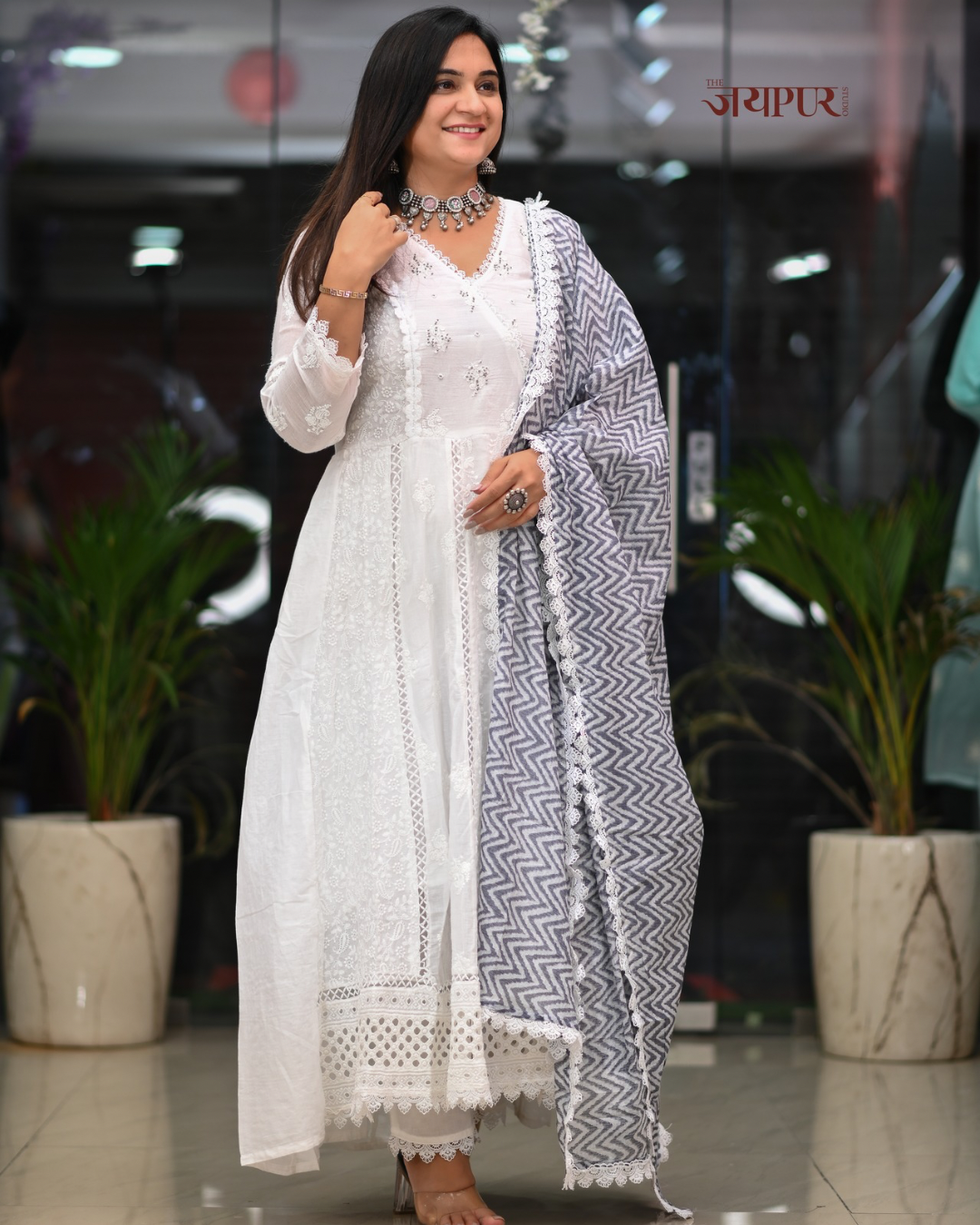 Amaisha  Cotton chikankari Anarkali Set