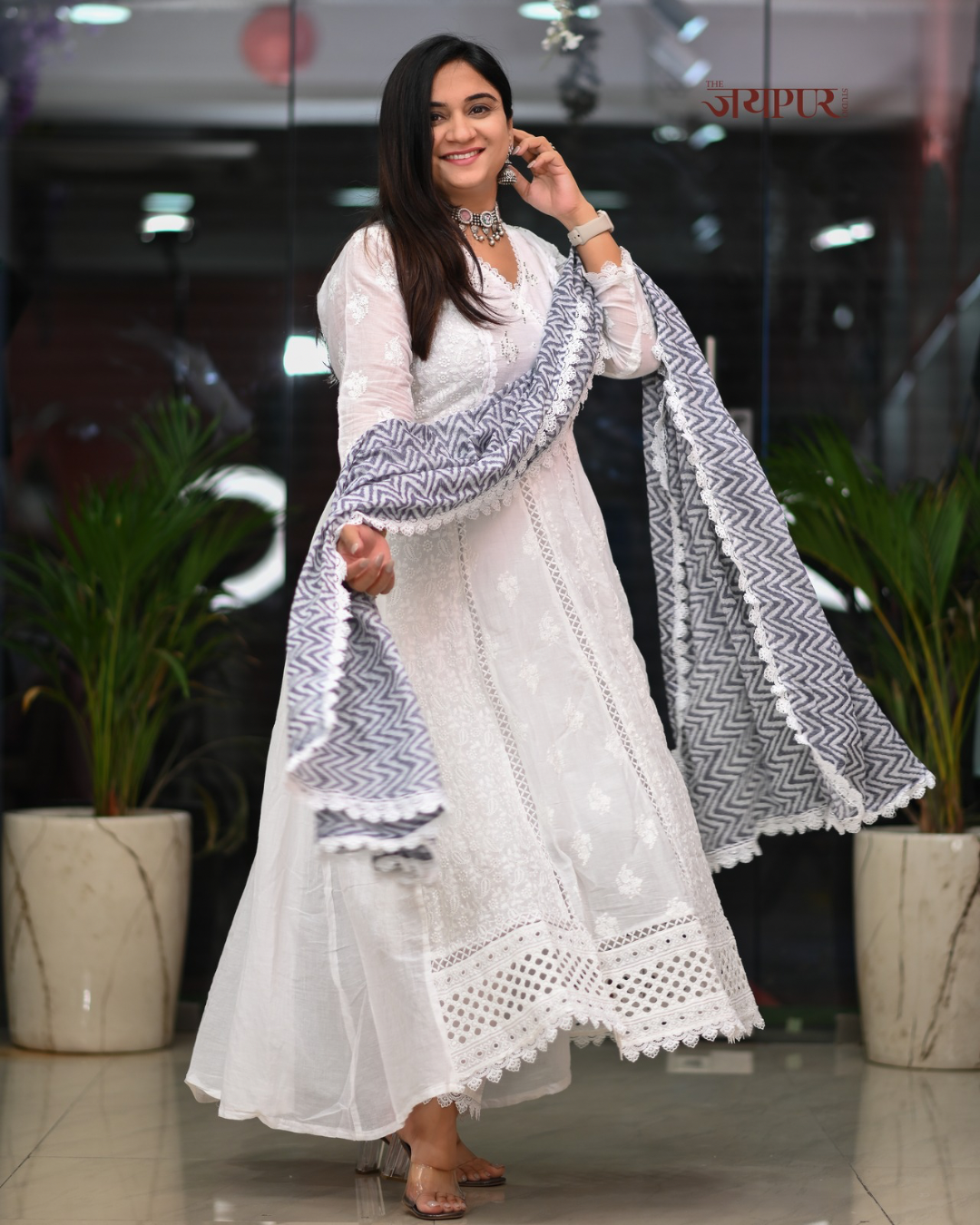 Amaisha  Cotton chikankari Anarkali Set