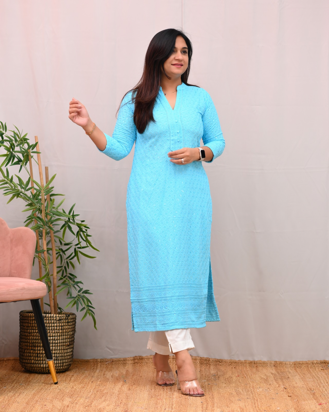 Venus Rayon Chikankari Casual Straight Kurta