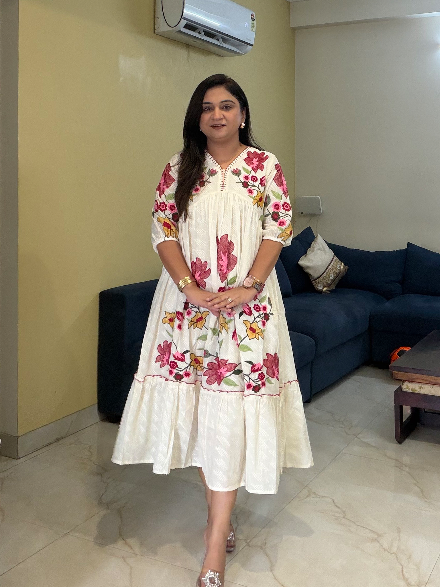 Inam Cotton Floral Embroidered Alia Long Dress