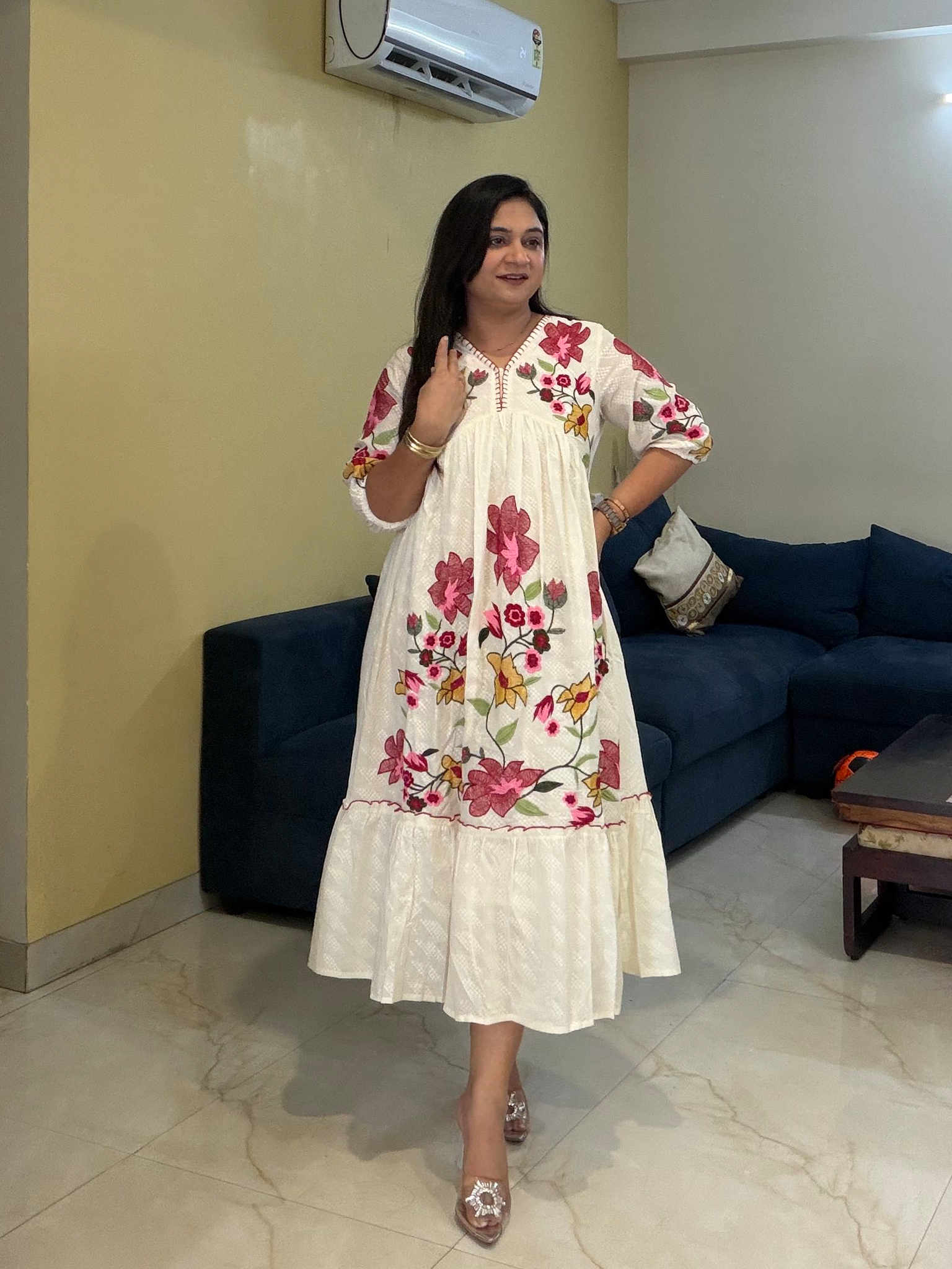 Inam Cotton Floral Embroidered Alia Long Dress