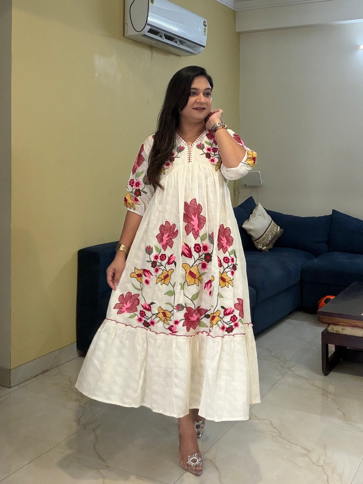 Inam Cotton Floral Embroidered Alia Long Dress
